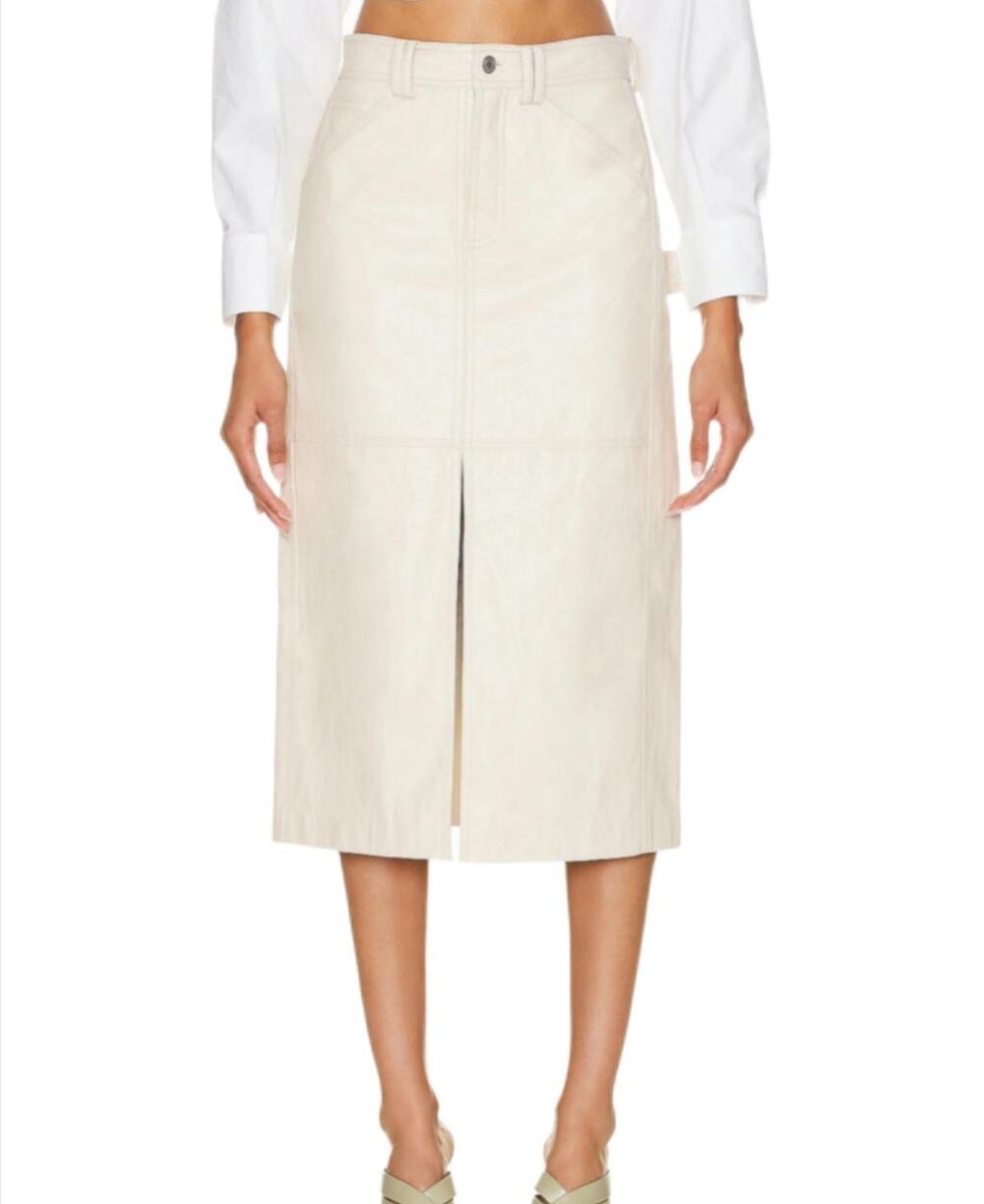 A.L.C. Alden Cream Faux Leather Midi Skirt Front and Back Slits Size 0 NWT